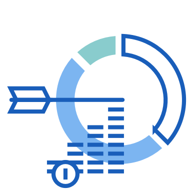 Conceptual icon of an arrow hitting a mark, but the mark is charts and graphs.