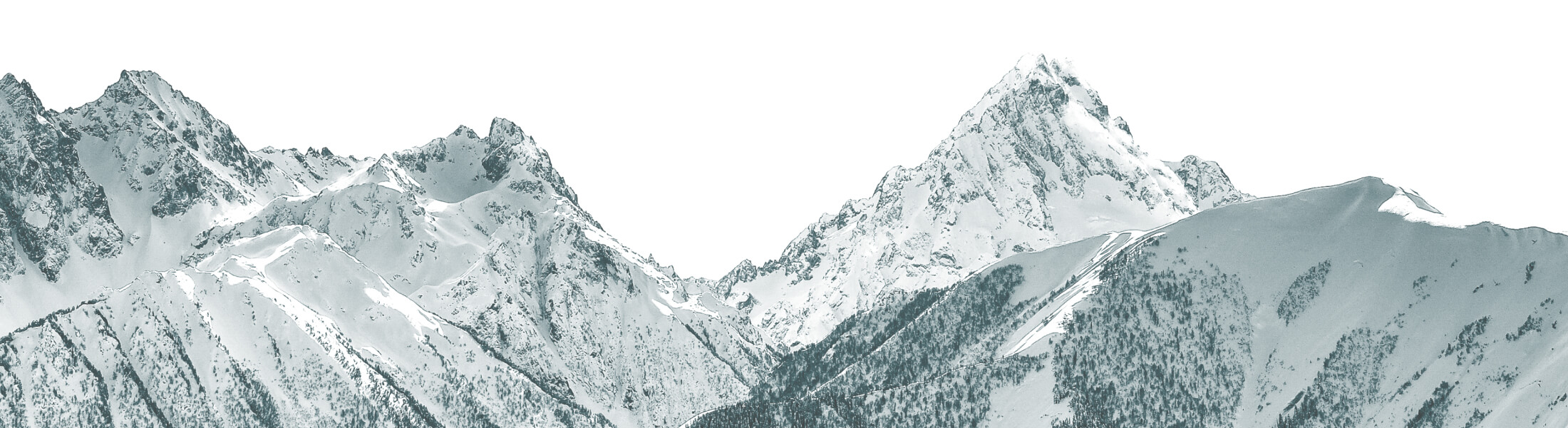 Horizon line of jagged snow-covered mountains