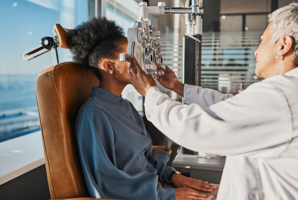 Young woman taking an eye exam