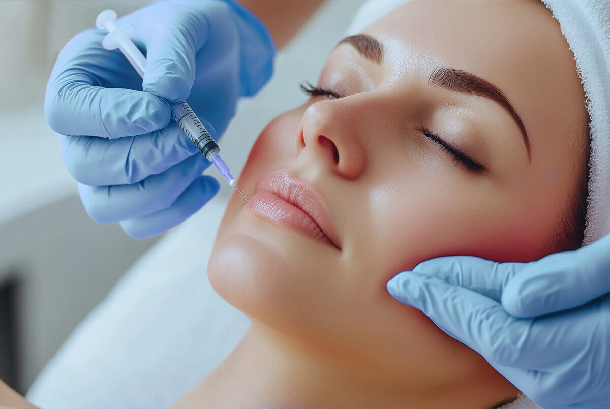 Woman receiving cosmetic lip injections