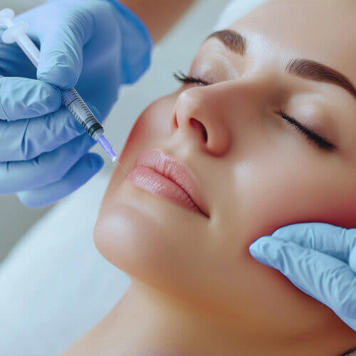 Woman receiving cosmetic lip injections